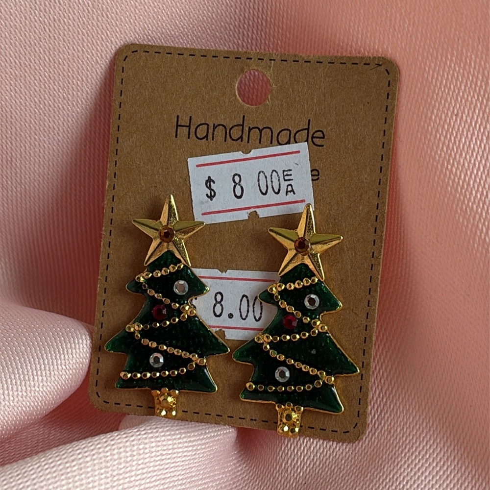 🟢 Festive Christmas Tree Posts Vintage Earrings